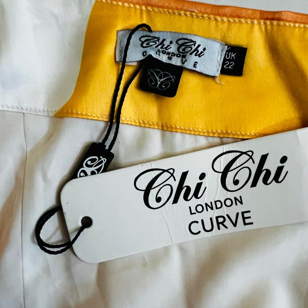 Chi Chi London Printed Satin One Shoulder Shift Dress Size 18 NWT Yellow Ivory - Picture 5 of 8